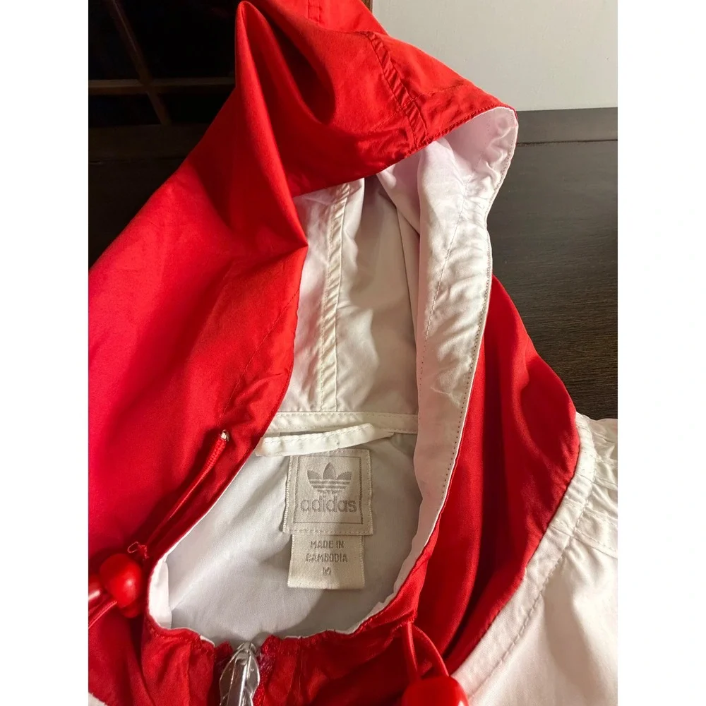 Adidas Originals Mens Red White Colorblock Hooded Windbreaker Jacket Medium